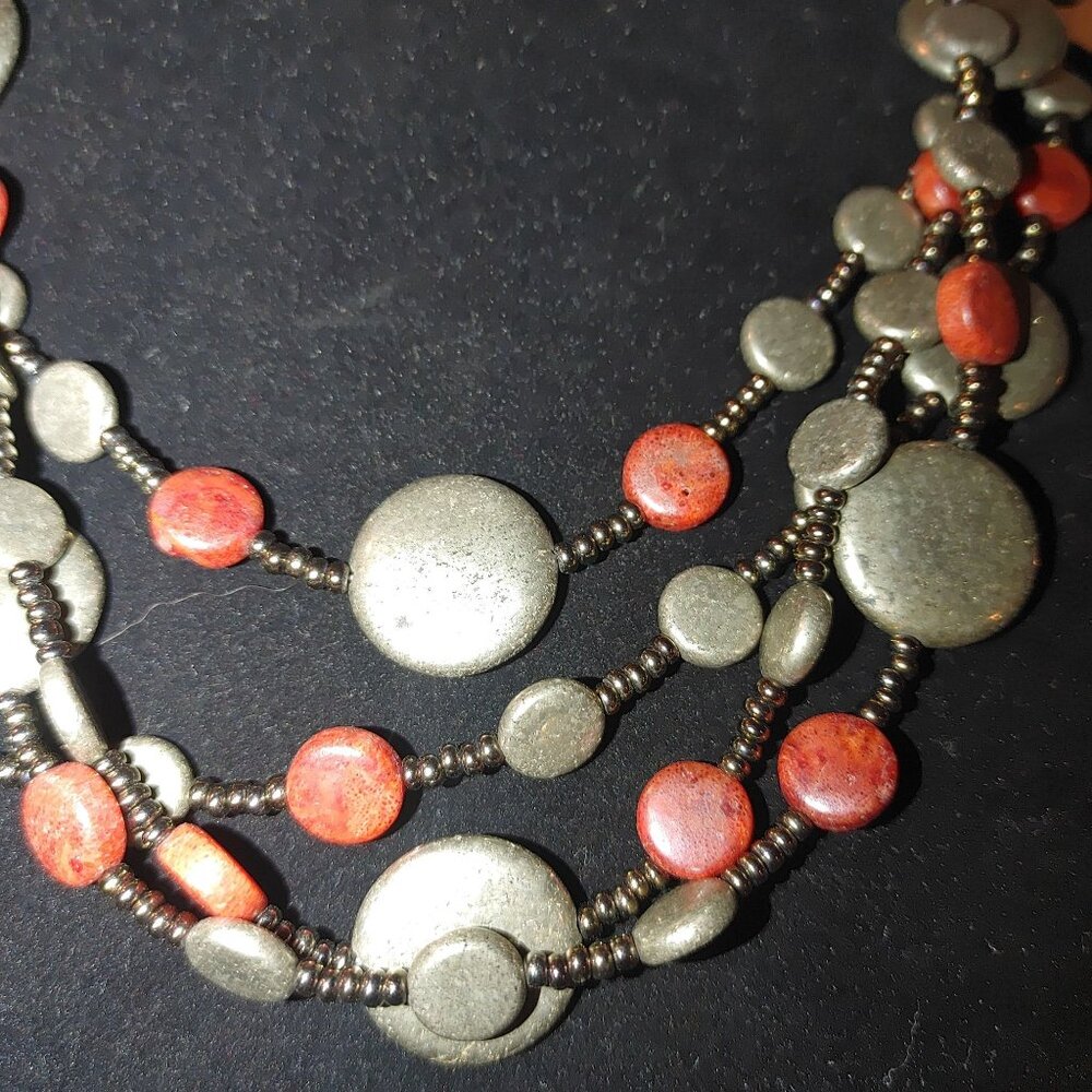 Sterling Silver Natural Stone Necklace Red Jasper or Coral stamped 925 - Picture 5 of 13